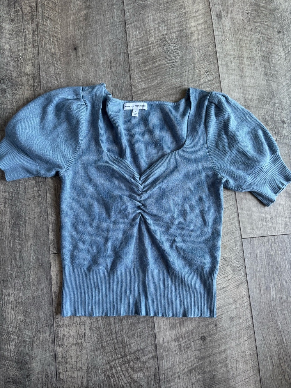 Express Sky Blue Ruched V-Neck Crop Top